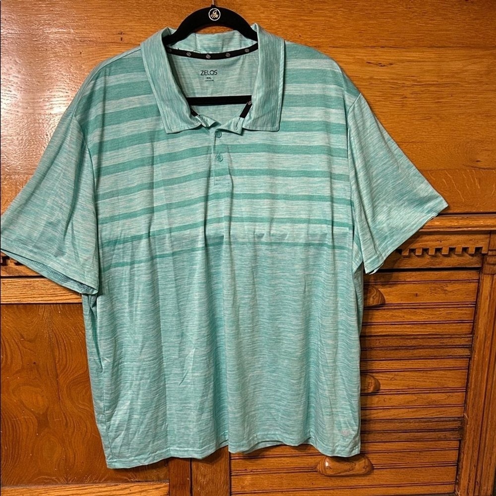 Zelos Mens XXL Mint Green Space Dye Striped Performance Golf Polo Shirt Short